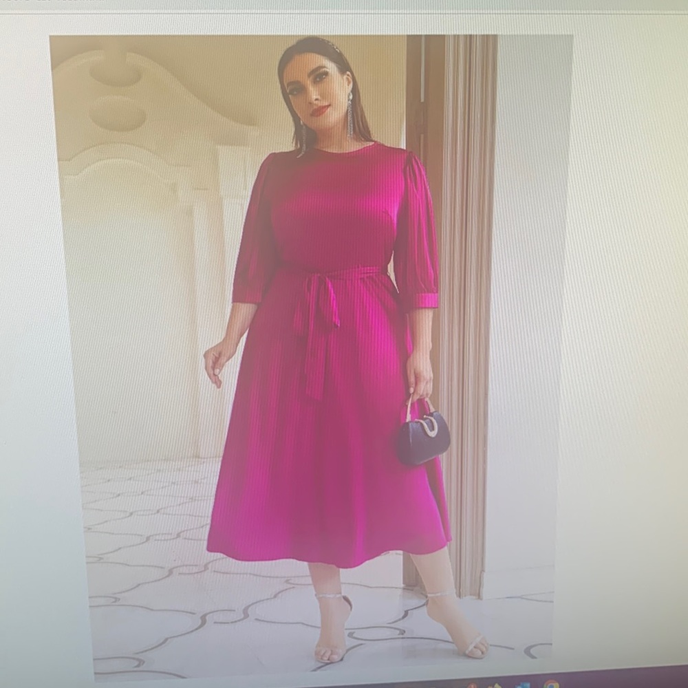 SHEIN Mosley Plus Solid Puff sleeve Dress